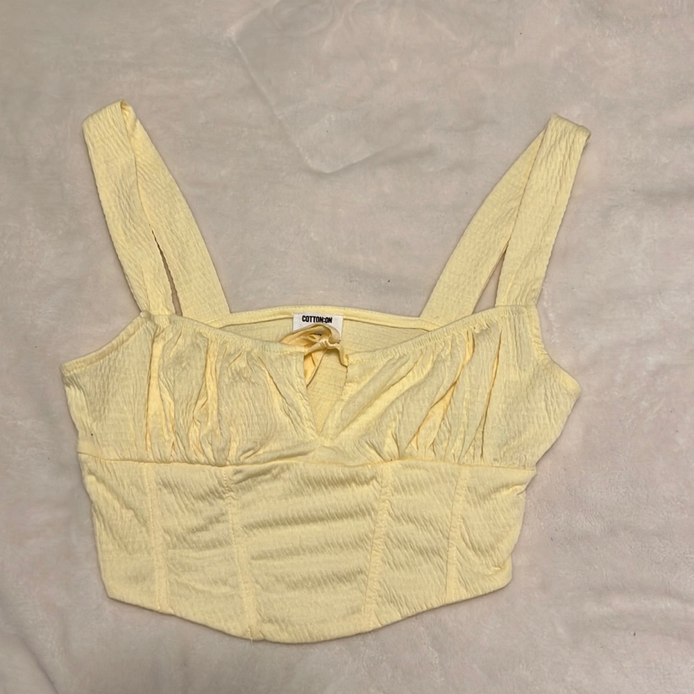Pastel Yellow Cotton Crop Top with Bow